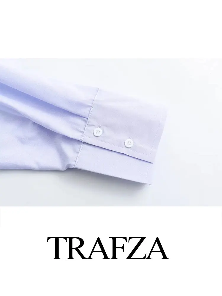 TRAFZA 2024 Spring Women\'s Office Commuting Poplin Shirt Chic V Neck Long Sleeve Single Breasted Women\'s Casual Street Shirt