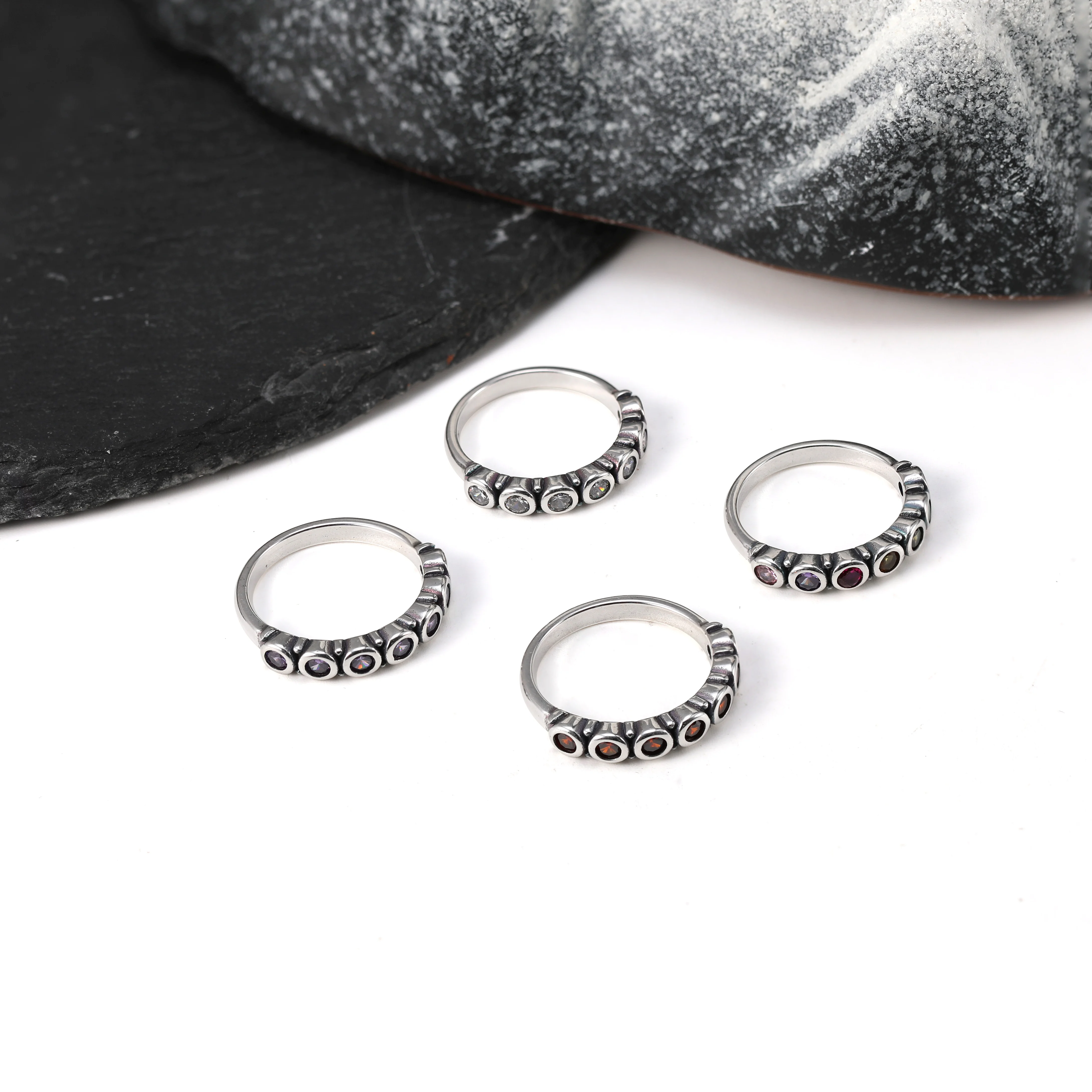 

R042 genuine 925 sterling silver fashionable and exquisite Gemstone Stacker Ring