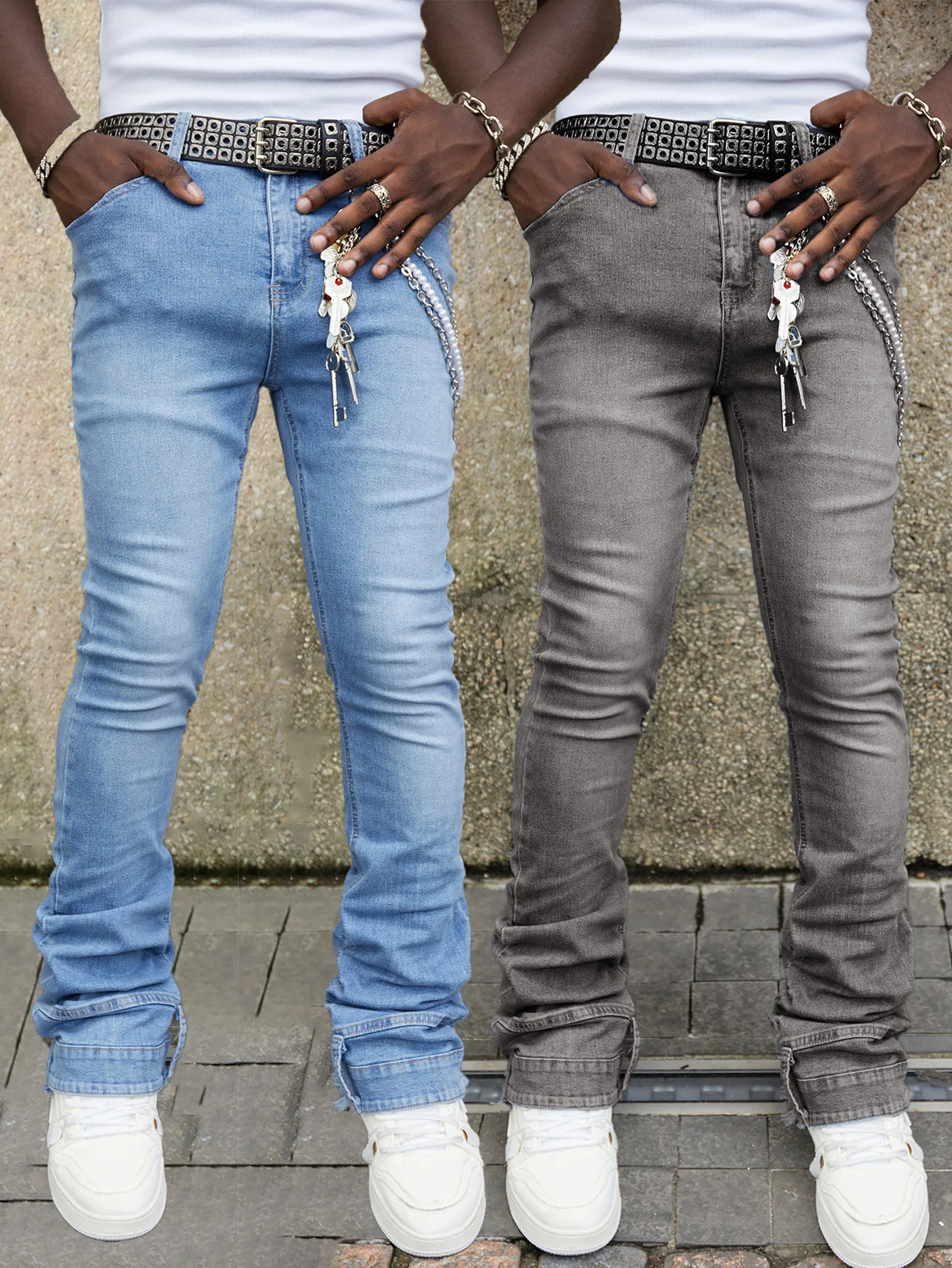 

Mens Jeans Elastic Skinny Solid Color Stretch Pencil Pants Slim Fit Denim Jeans Jogging Streetwear Cowboy Casual Trousers Blck