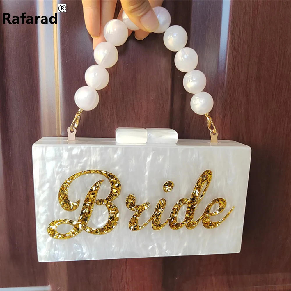 Imagem -02 - Pérola Branco Nome Letra Prata Ouro Glitter Noiva Festa de Casamento Noite Acrílico Pvc Caixa Garras Senhora Grânulo Alça Carteira Bolsas