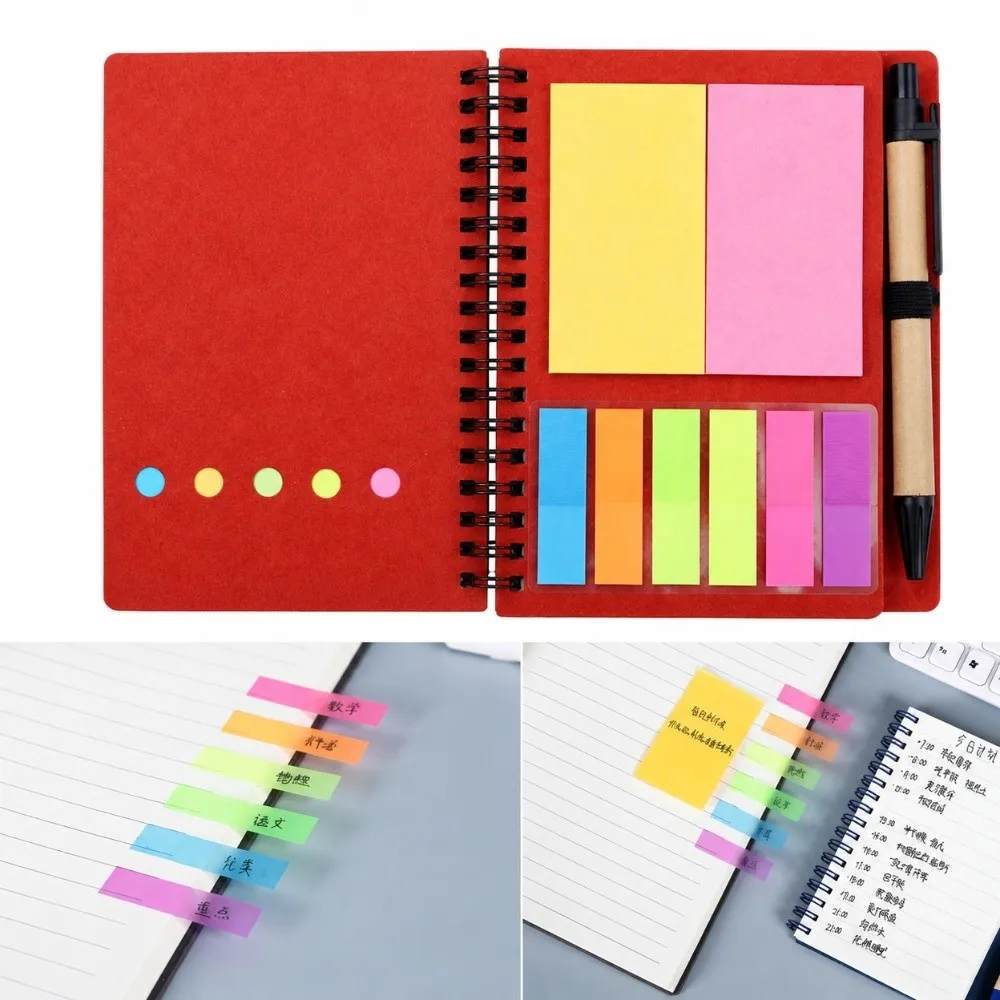 Minimalist Style Kraft Paper Spiral Notebook Tearable Coil Bound Sticky Notes Multi Colors Rectangular Memo Pad Business Meeting
