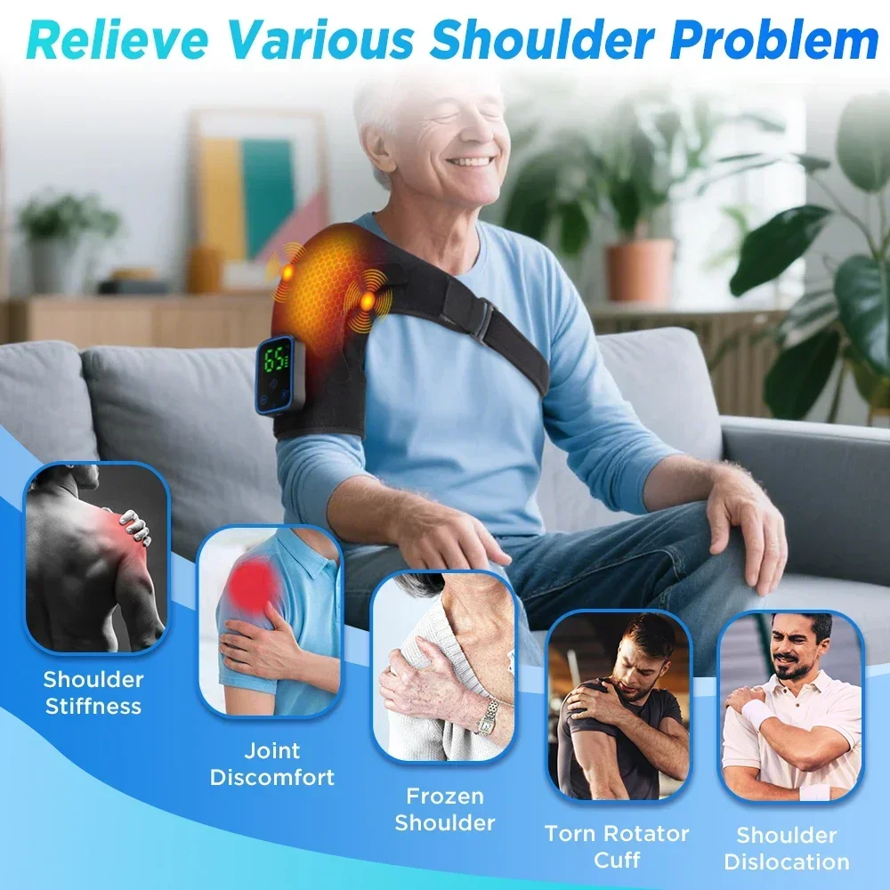 APP Control Heated Vibration Shoulder Massager, Rechargeable Shoulder Wrap with 7 Heat Levels 3 Modes, LCD Touch Screen 5000mAh