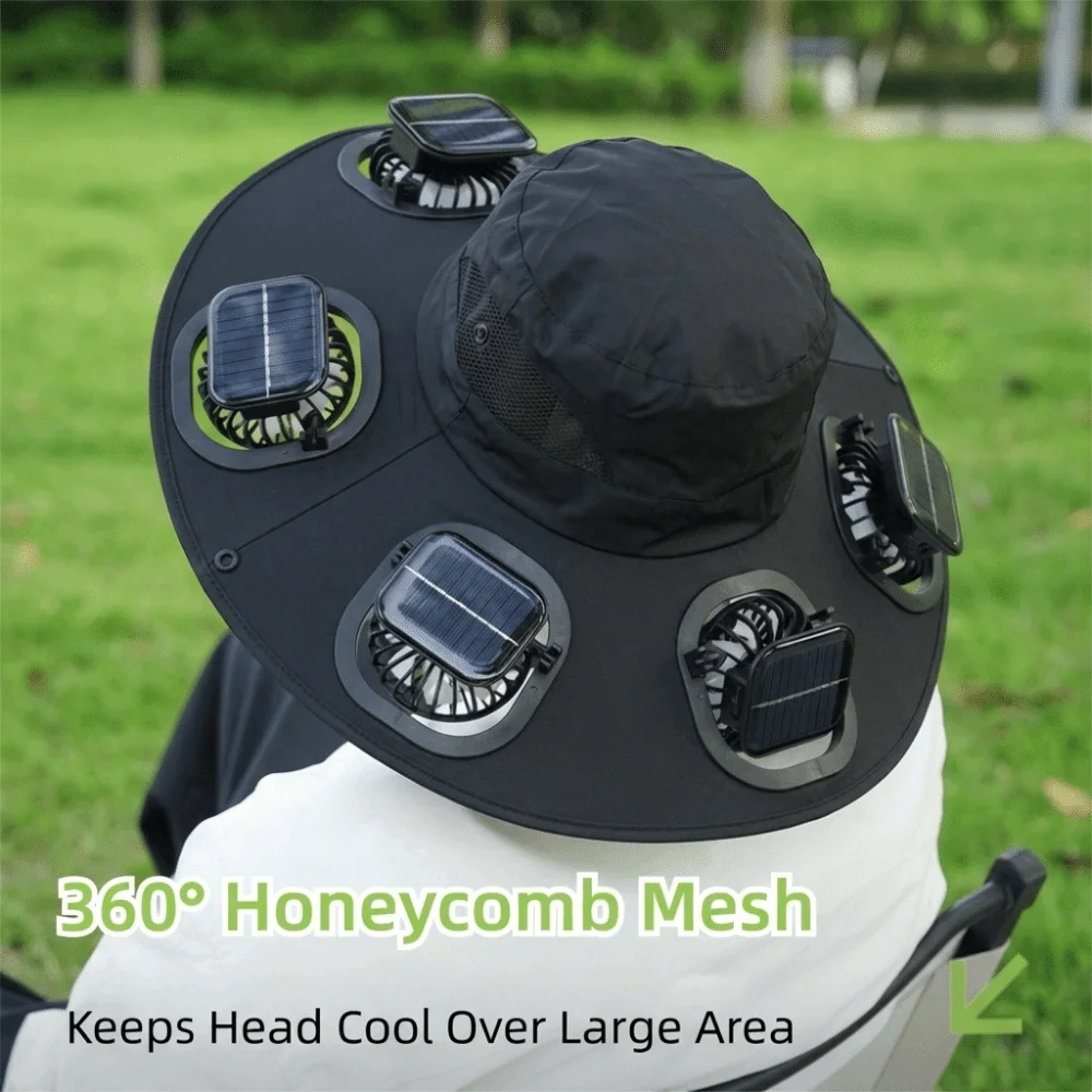 New 6 Fans Solar Fan Hat UV Protection Breathable Fan Visor Cap Wide Brim Adjustable Solar Sun Cap For Men