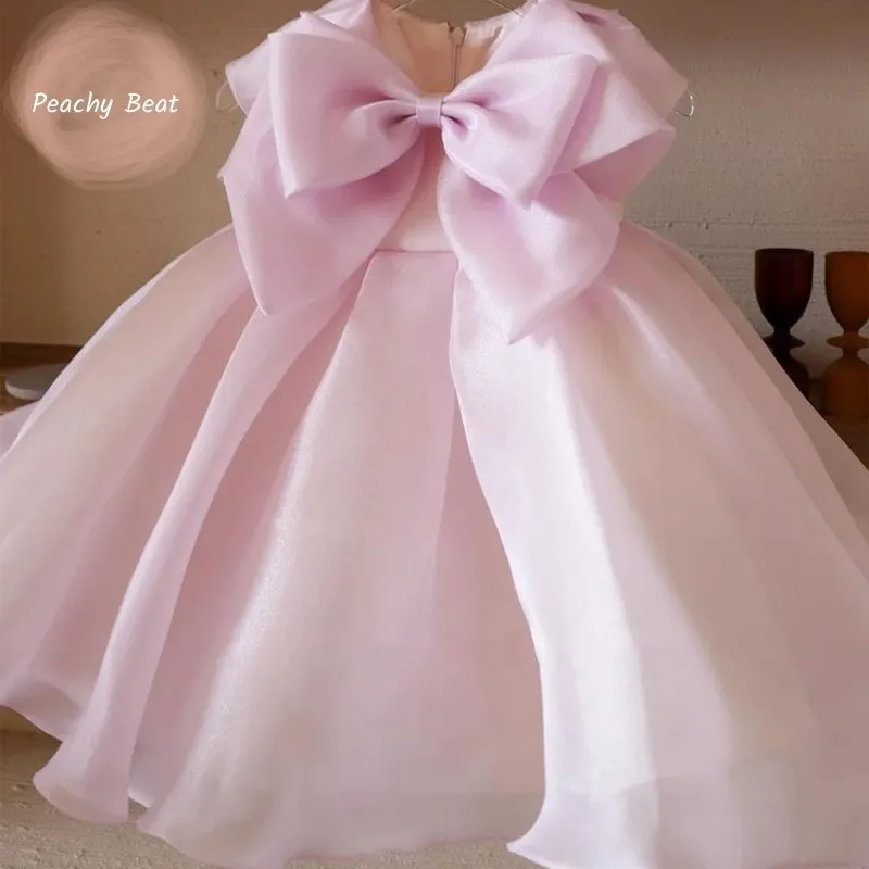 Vestido de princesa con lazo grande para niña, Vestido sin mangas para niño pequeño y adolescente, Vestido de tul para fiesta de cumpleaños, ropa de boda para bebé de 1 a 14 años