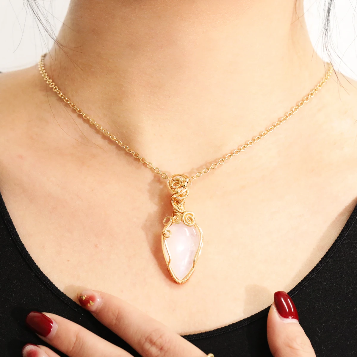 اليدوية الحرير التفاف قلادة قلادة Moonstone قطرة الماء قلادة النحاس دمعة قلادة قلادة مجوهرات للنساء الفتيات