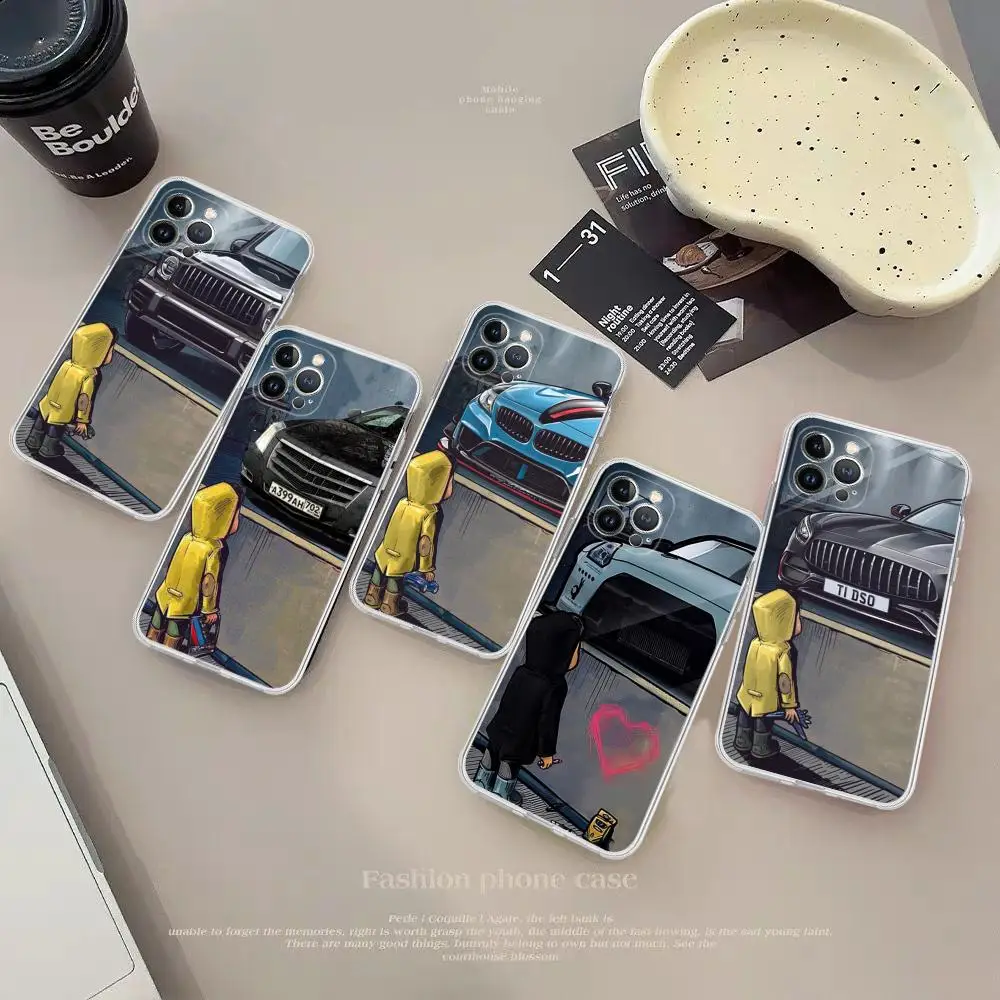 Boy Looking At Car Phone Case For iPhone 15 14 13 12 Mini 11 Pro XS Max X XR SE 6 7 8 Plus Soft Silicone Cover