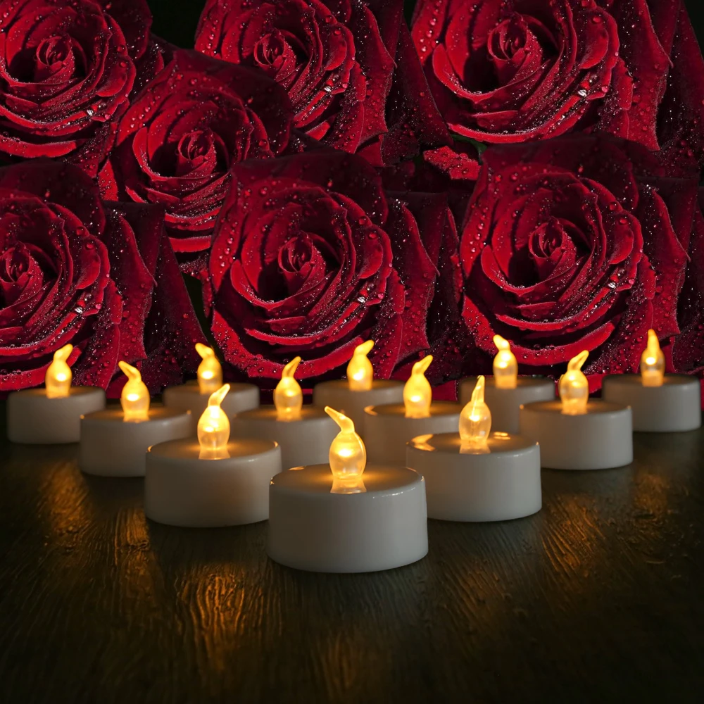 12/24 قطعة أضواء الشاي الكهربائية عديمة اللهب LED شمعة بطارية تعمل بالطاقة شمعة واقعية 100 ساعة لحفل الزفاف هالوين زينة عيد الميلاد
