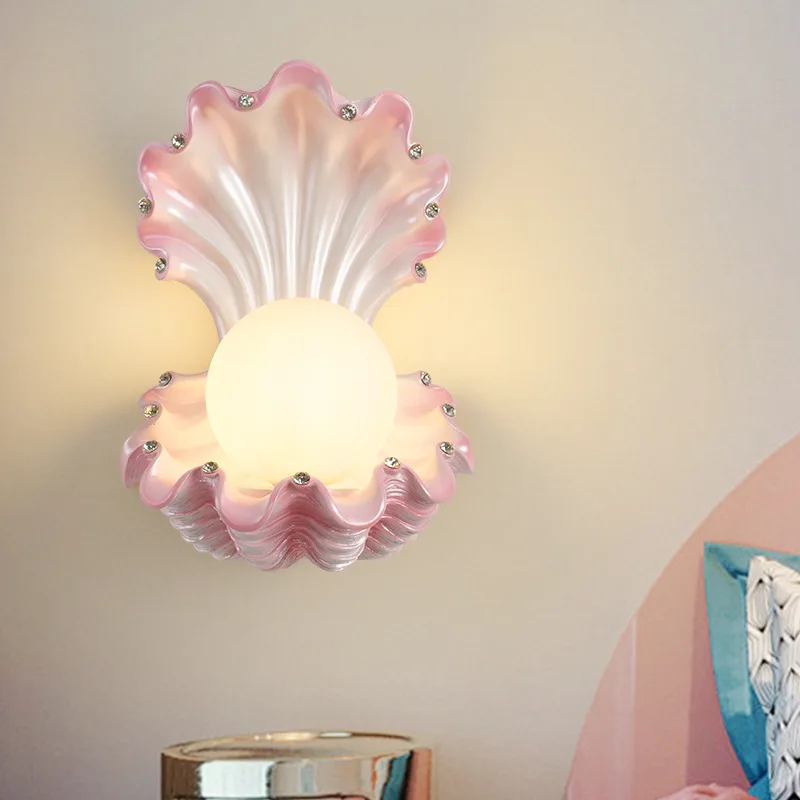 Luxury Pearl Shell Resin White Glass Wall Lights Modern Aquarium Restaurant Wall Lamp Nordic Children's Room Decor LED Lights
