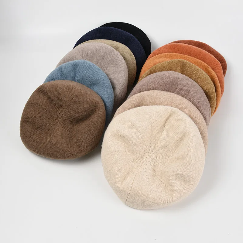 Women's Autumn Winter New Rolled Knit Beret Japanese Style Warm Painter Hat Slim Face