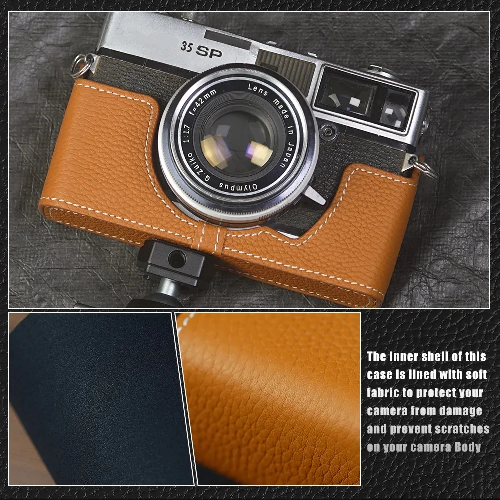 Leather Camera Strap Quick Release 35 SP Case Handmade Genuine Leather Camera Half Case Cover Bag For Olympus 35 SP Case