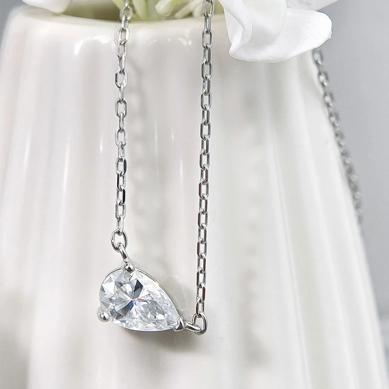 Smyoue 18k مطلي 1CT 2CT 3CT الكمثرى قطع مويسانيتي قلادة للنساء الكلاسيكية مختبر قلادة الماس GRA فضة 925 سلسلة