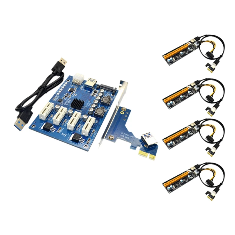 PCI-E 1 To 4PCI-E X16 Expansion Kit 1To4 Port PCI Express Switch Multiplier HUB 6Pin USB Riser Card For BTC Miner Mining