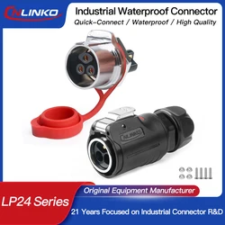 CNLINKO LP24 Quick Screw Locking Connector 2/3 Pin Industrial AC Power Waterproof IP68 25A Lock Line O.D10.5~14mm Wire Connector