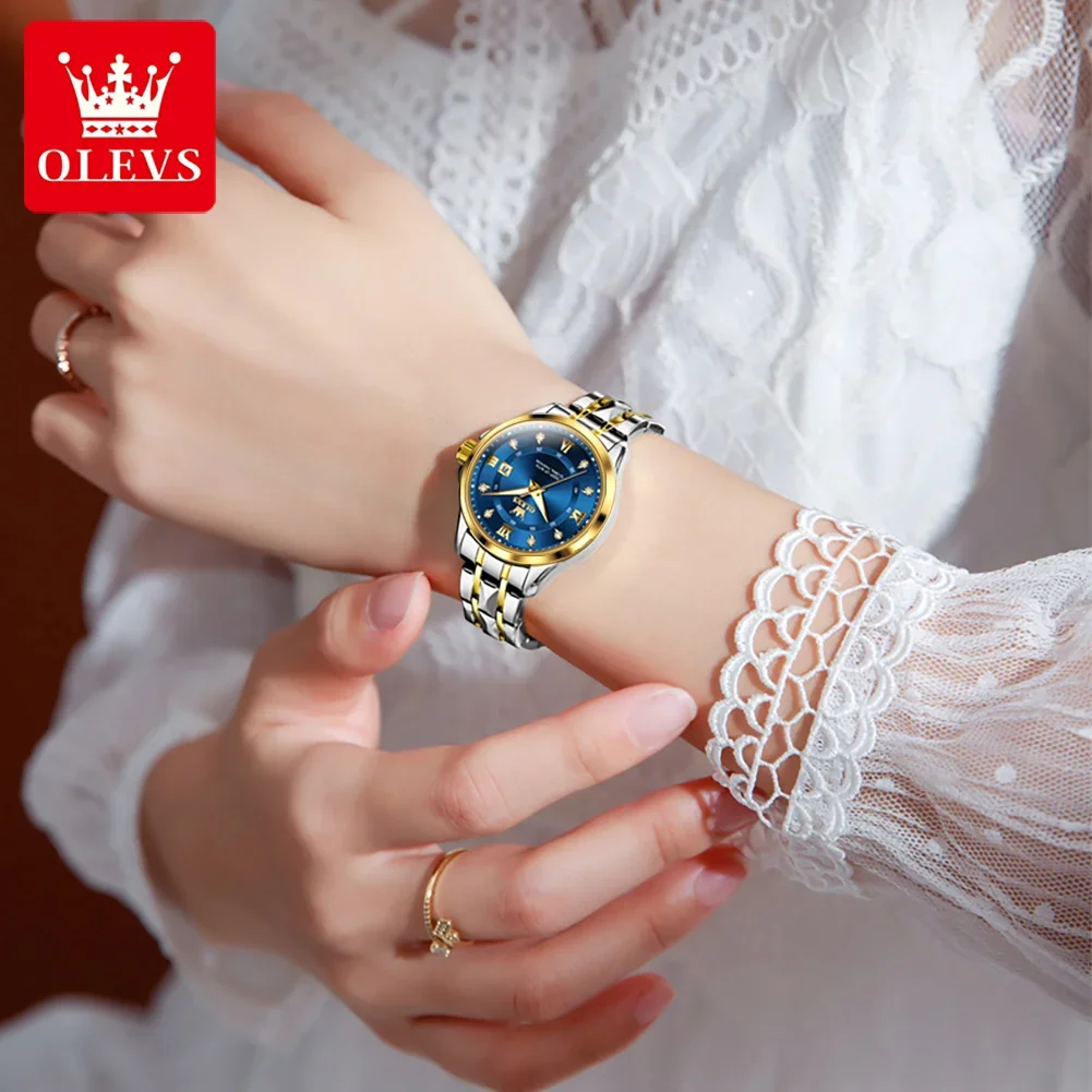 OLEVS Top Women‘s Watches Luxury Fashion Gold Small Wristwatch for Ladies Original Waterproof Rhombus Stainless Steel Strap Date