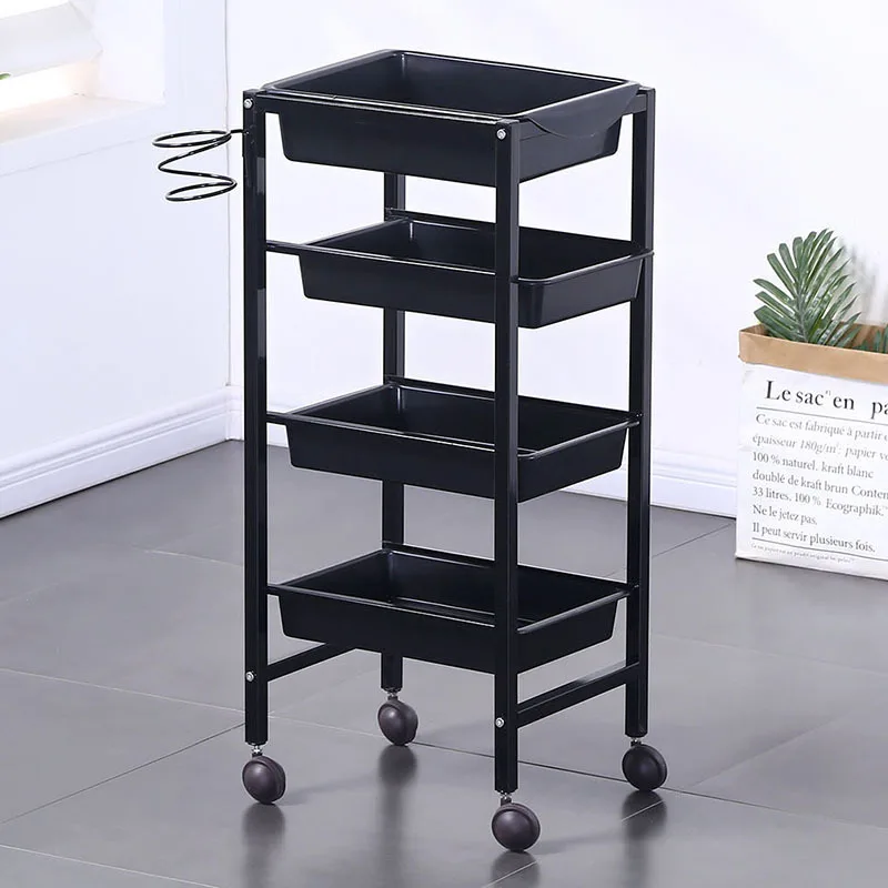 Zwarte Esthetische Kapperswagen Acryl Hulp Haarverlenging Trolley Schoonheidssalon Werkzeugwagen Spa Meubels Mq50tc