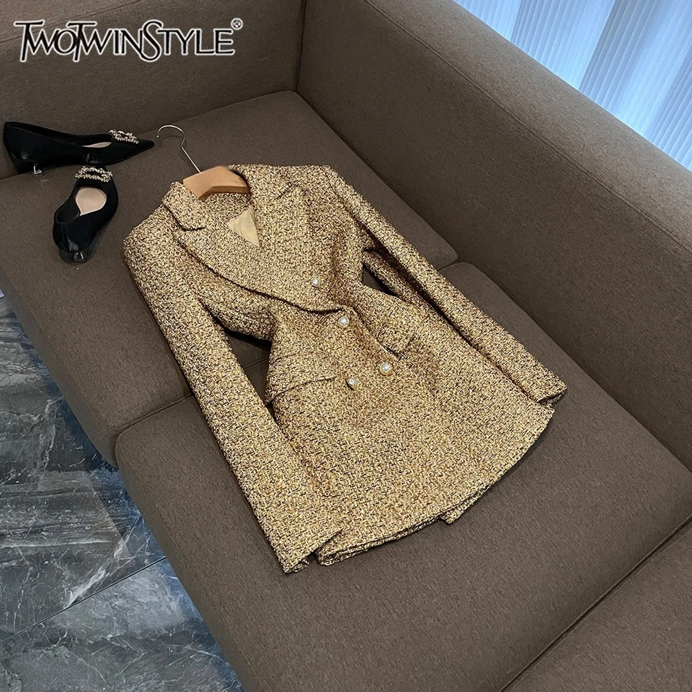 

TWOTWINSTYLE Temperament Luxury Solid Jackets For Women Lapel Long Sleeve Autumn Chic Slimming Jacket Female Fashion KJA545000