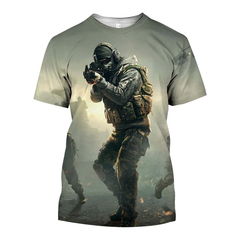 3D Print T Shirt For Men Call Of Duty FPS Shooting Game Oversized Short Sleeve Tops Fashion O-neck Pullover War Style Streetwear