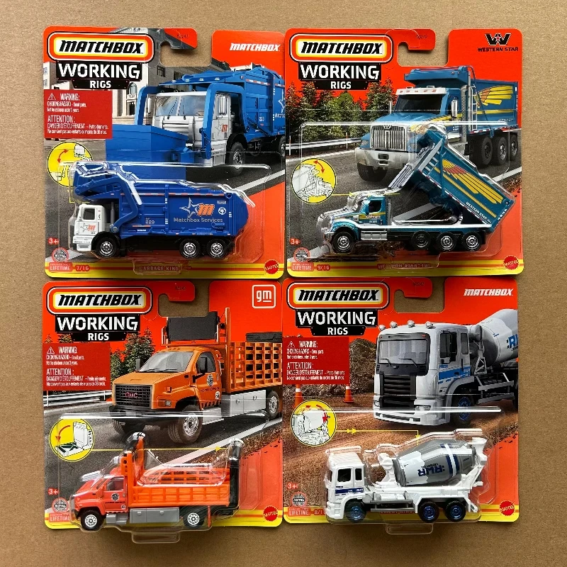 Mattel matchbox jcy27 veículo de engenharia série 1/64 motor de bombeiros carro escavadeira misturador caminhão carro colecionável brinquedo veículo fundido