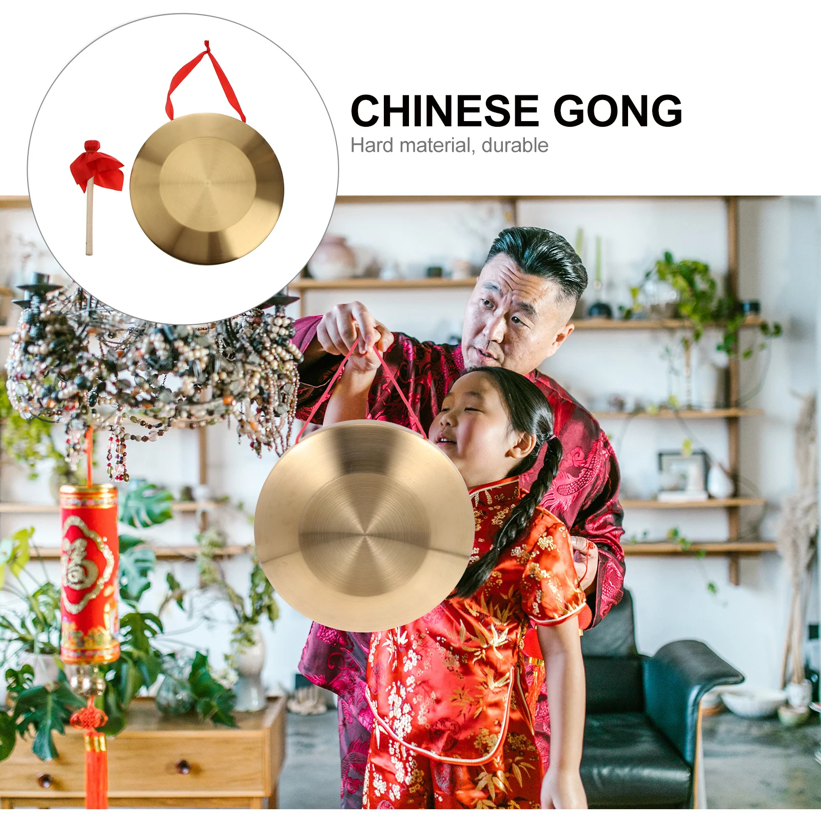 

1 set 1 Set Traditional Chinese Copper Gong Hand Percussion Instrument Durable Sturdy Clear Loud Sound Music Opera Red