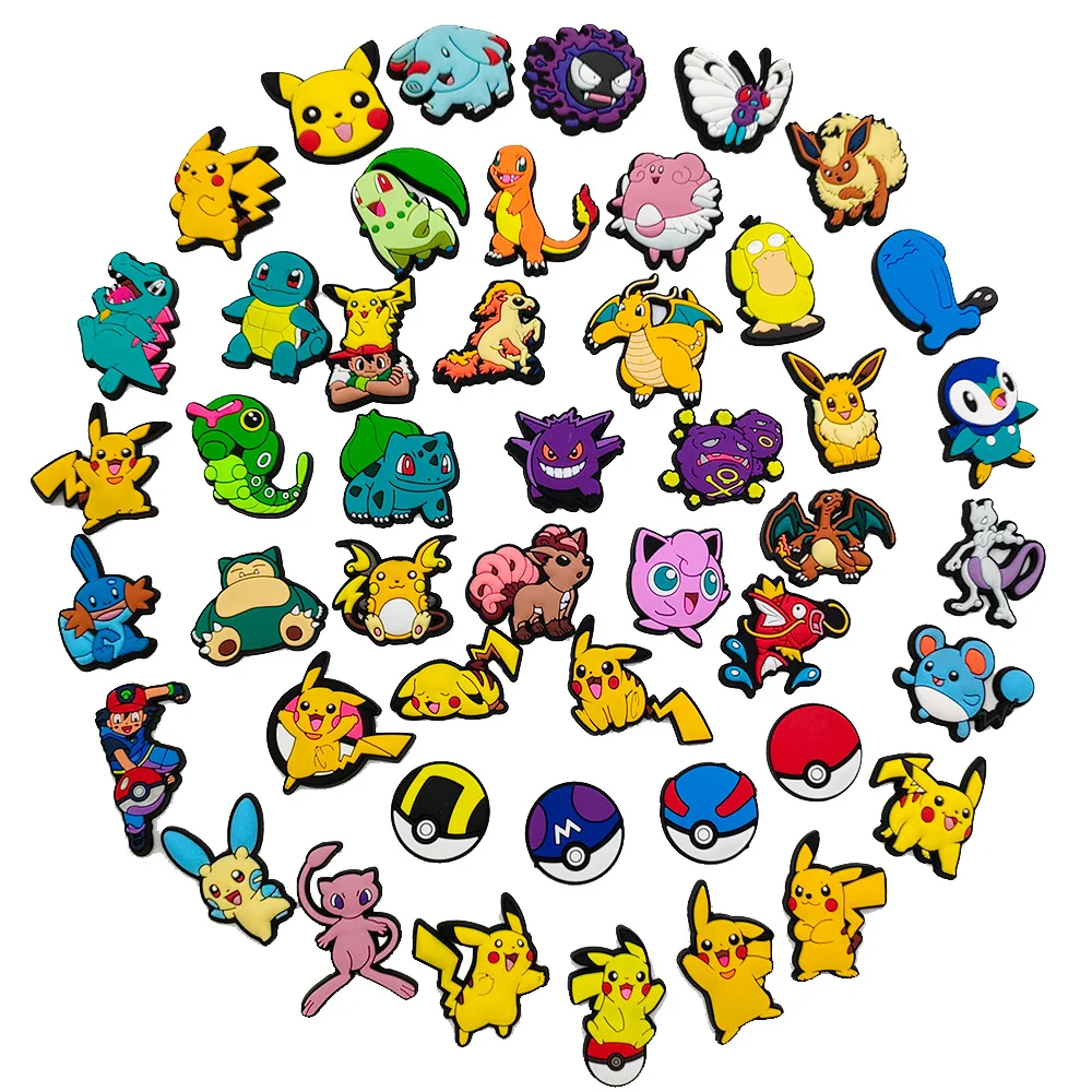 Random 10/20/30/50pcs Pokemon Cartoon Shoe Charms for Kids Sandals Classic Shoe Accessories Decoration Pins Party Birthday Gifts