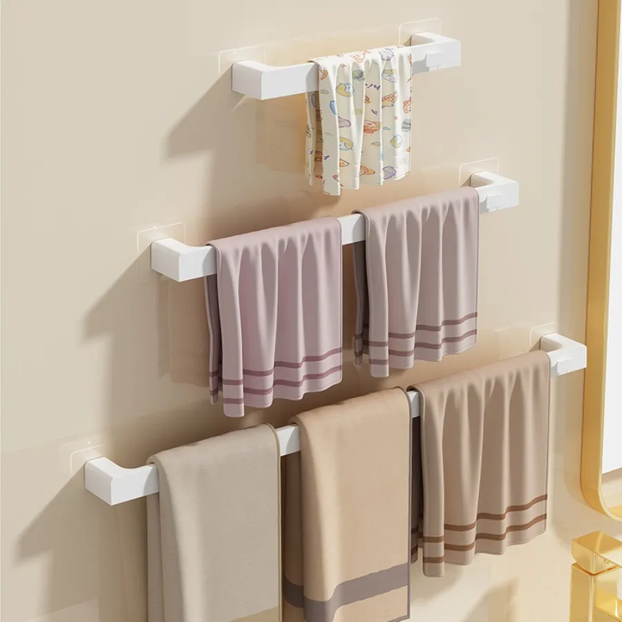 Plastic Bathroom Towel Rack Wall Mounted No Punch Towel Holder Bathroom Storage Rack Self-Adhesive Towel Slipper Organizer Shelf