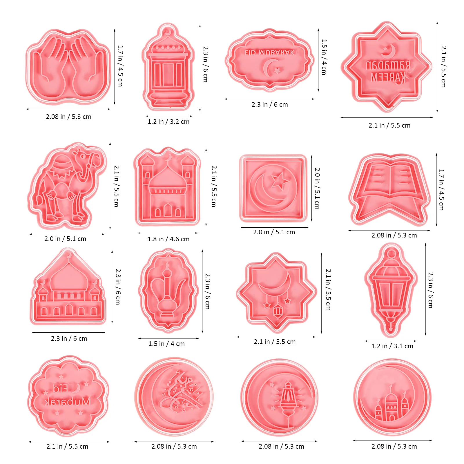 16 pezzi Eid Mubarak stampi per fondente varietà di disegni sicuri per il contatto alimentare taglierina per biscotti strumento Eid formine e timbri per biscotti