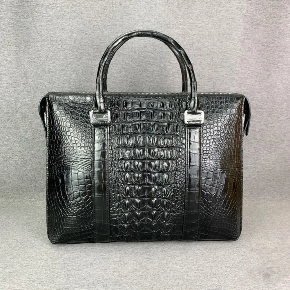 Exotic crocodile leather business office laptop briefcase authentic real crocodile leather men's fashion black handbag