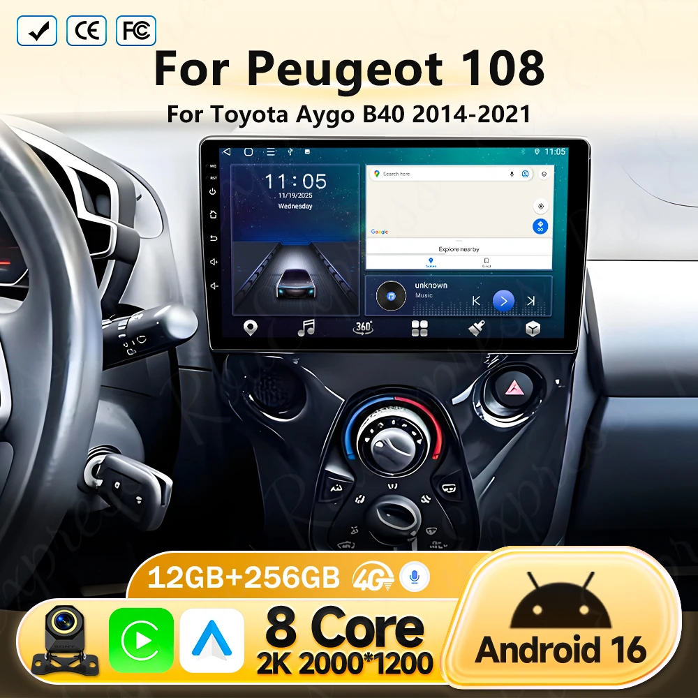 

Android 16 Car Radio For Peugeot 108 For Toyota Aygo B40 2014 - 2021 Multimedia Video Player Navigation Stereo GPS 2din DSP Wifi