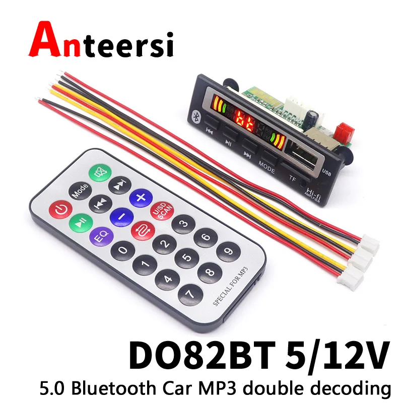 bluetooth 5.0 Car audio Audio Receiver APE FLAC WMA WAV mp3 decoder board color screen display mp3 decoder module AC DC 5v 12v