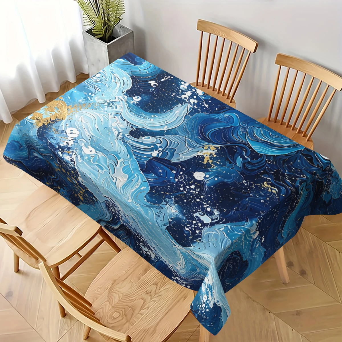 Vibrant Floral Art Pattern Polyester Tablecloth - Decorative Dining Table Cover, Stylish Home Scenery Enhancement for Daily Use