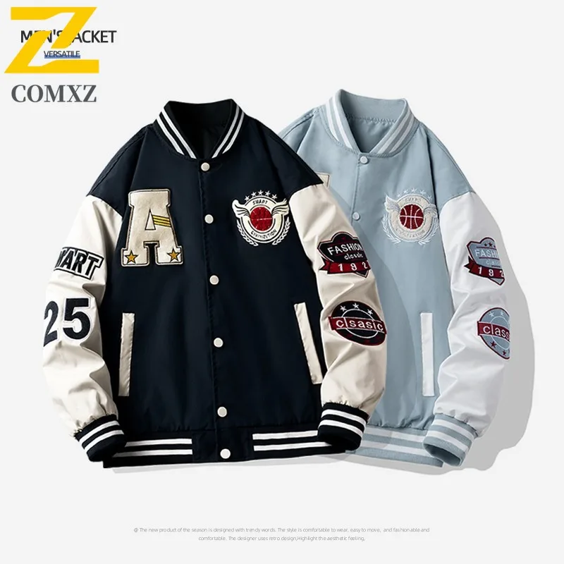 COMXZ الرجال خندق معطف عصري فضفاض متعدد الاستخدامات Ins اليومية عادية Preppy زي بيسبول عطلة نهاية الأسبوع Getaways ملابس خارجية عالية الجودة #2