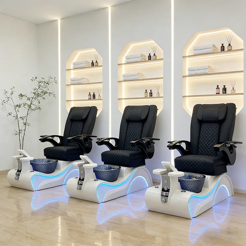 eh-Luxurious Nail Salon Equipment White Base Reclining Foot Manicure Spa Chair Modern 3D Human Touch Massage Pedicure Chair@