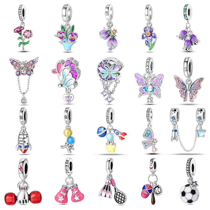 925 Sterling Silver Exquisite Butterfly Flower Space Travel Charm Beads Suitable for Pandora Original Bracelet DIY Jewelry Gift