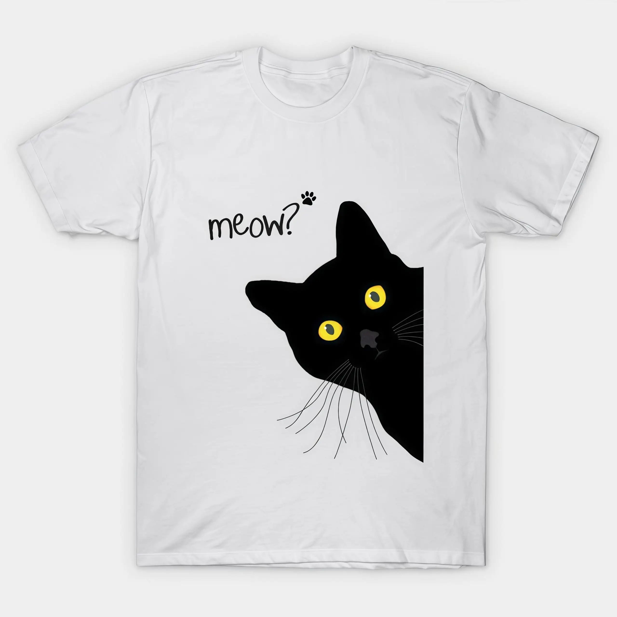 

Funny Peekaboo Black Cat T-Shirt, Meow Paw Print Cute Kitten Graphic Tee, Unisex Animal Lover Pet Owner Gift Casual Top