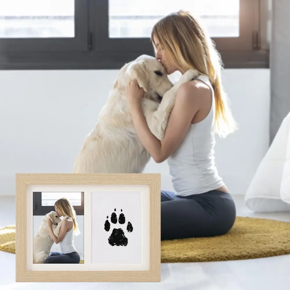 Wooden Pet Paw Print Kit Clean-Touch Ink Pad Clean-Touch Paw Print Stamp Pad Inkless Kit Soft Clay Paw Print Photo Frame