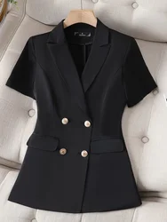 Blazer monochrome à manches courtes pour femme, blazers de bureau, bouton unique, chic et élégant, décontracté et assressenti, style coréen, mode, Y-New