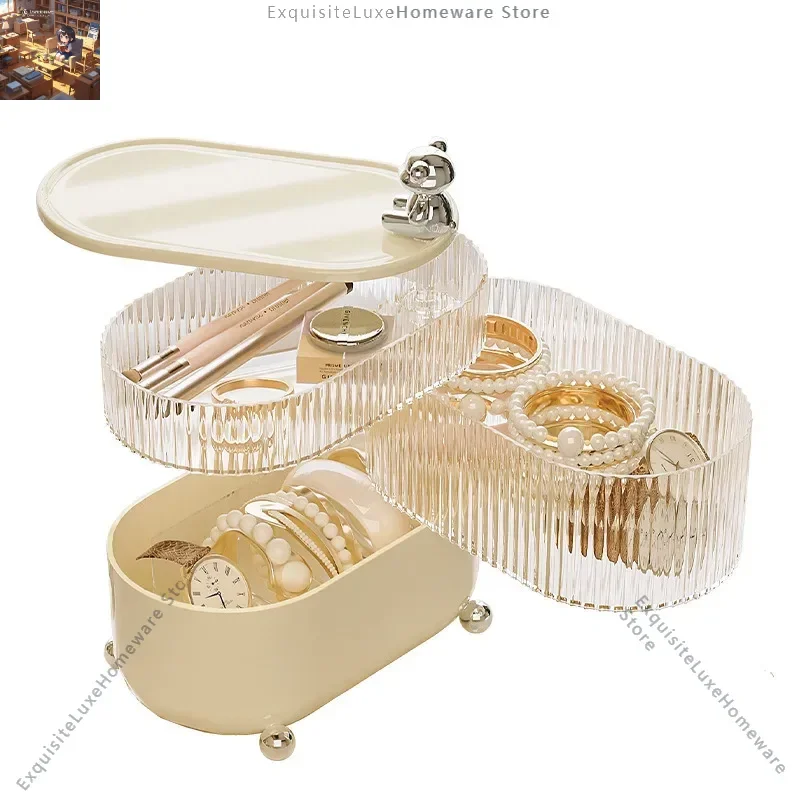 

Cosmetics storage box, desktop dustproof lipstick, data cable, light luxury transparent plastic grid rotating jewelry vanitycase