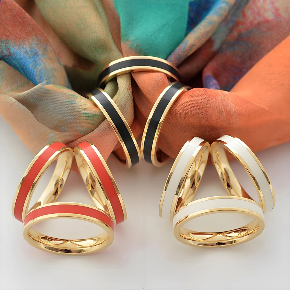 Enamel Scarf Ring Buckle High Quality Gold Plated Stainless Steel Smooth Silk Shawl Clip Roll Up Ring Buckle Fashion Accessories