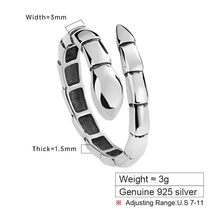 ZABRA 925 Silver Snake Ring for Men and Women's Light Luxury Spirit Snake Male Index Finger Ring