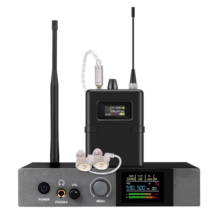 590-599mhz stereo IEM UHF Stage DJ Wireless in Ear Monitor System Monitoring with in Earphone Wireless for Stage Studio sound