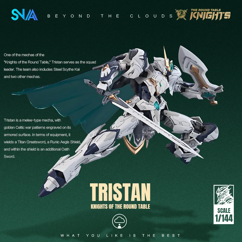 SNAA | Kit Model Mecha Ksatria Tristan Meja Bundar Skala 1/144 – Figur Aksi Artikulasi dengan Pedang Besar Titan, Perisai Aegis