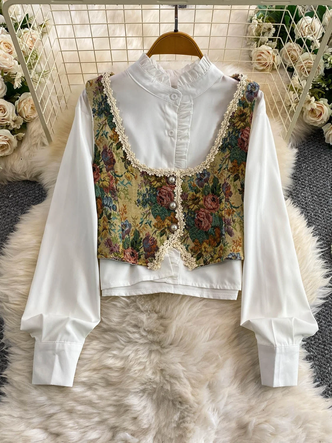 Embroidery Vest - Rompi Bordir Renda Retro Ringan untuk
