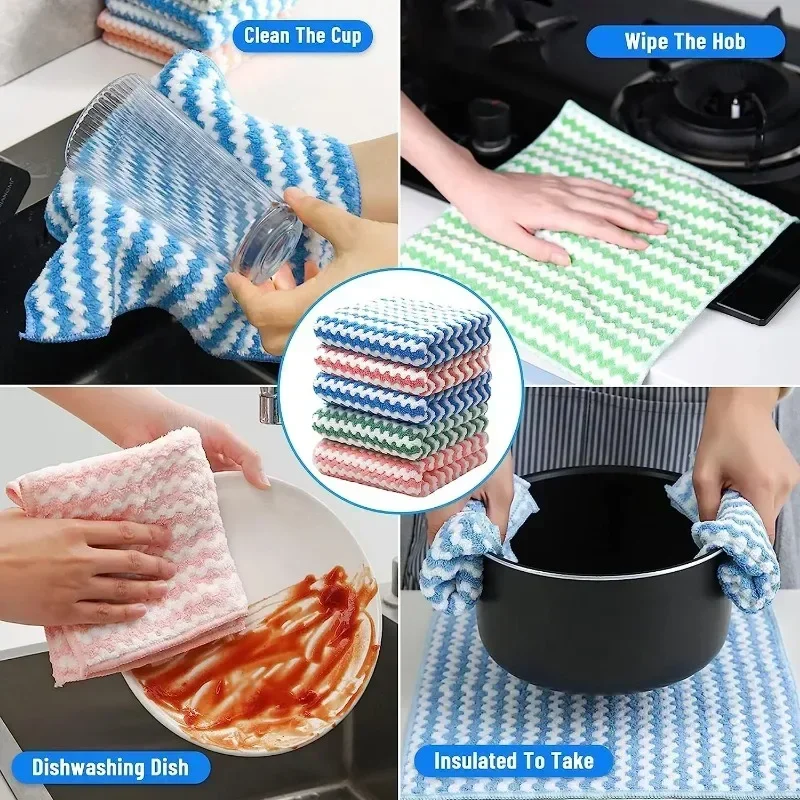 50/1PCS Super Absorbent Coral Fleece Dishcloths Kitchen Dish Pot Washing Rags Scouring Pads Windows Wipe Cleaning Cloths Towels