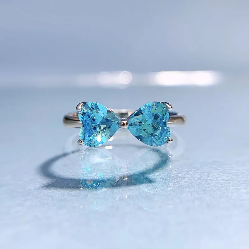 

2023 New 925 Silver Light Luxury 6 * 6 Heart shaped Sea Blue Treasure Ring Cross border Ins Style Fashion Versatile