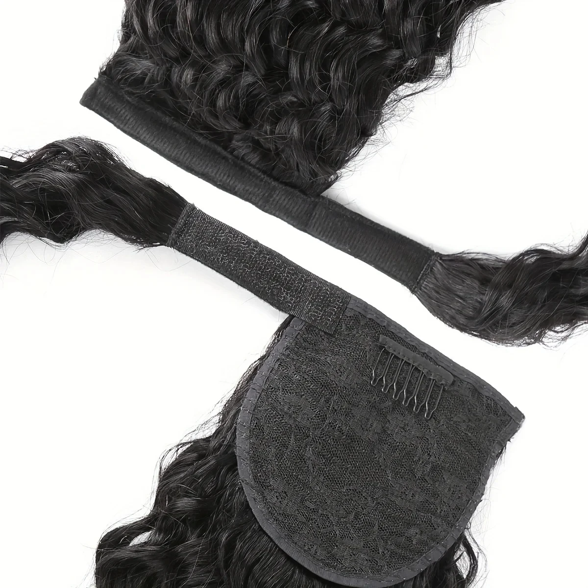 Curly Ponytail extensões de cabelo para mulheres, enrole em torno de rabo de cavalo, cabelo humano profundo, clip in, onda de água, 1B #, cor natural