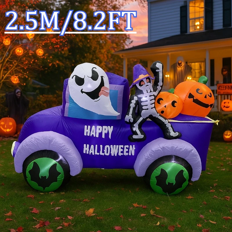 

8FT Halloween Holiday Lighting Inflatable Toys Decorations Ghost Driving Truck Car Skeleton Pumpkin with LEDs Light Party Decor