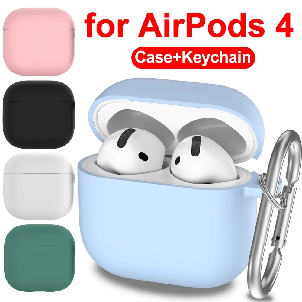 Case For Airpods 4 Earphone Cover Silicone Protective Case with Keychain For Apple Air Pods 4 Wireless Earphone Accessories