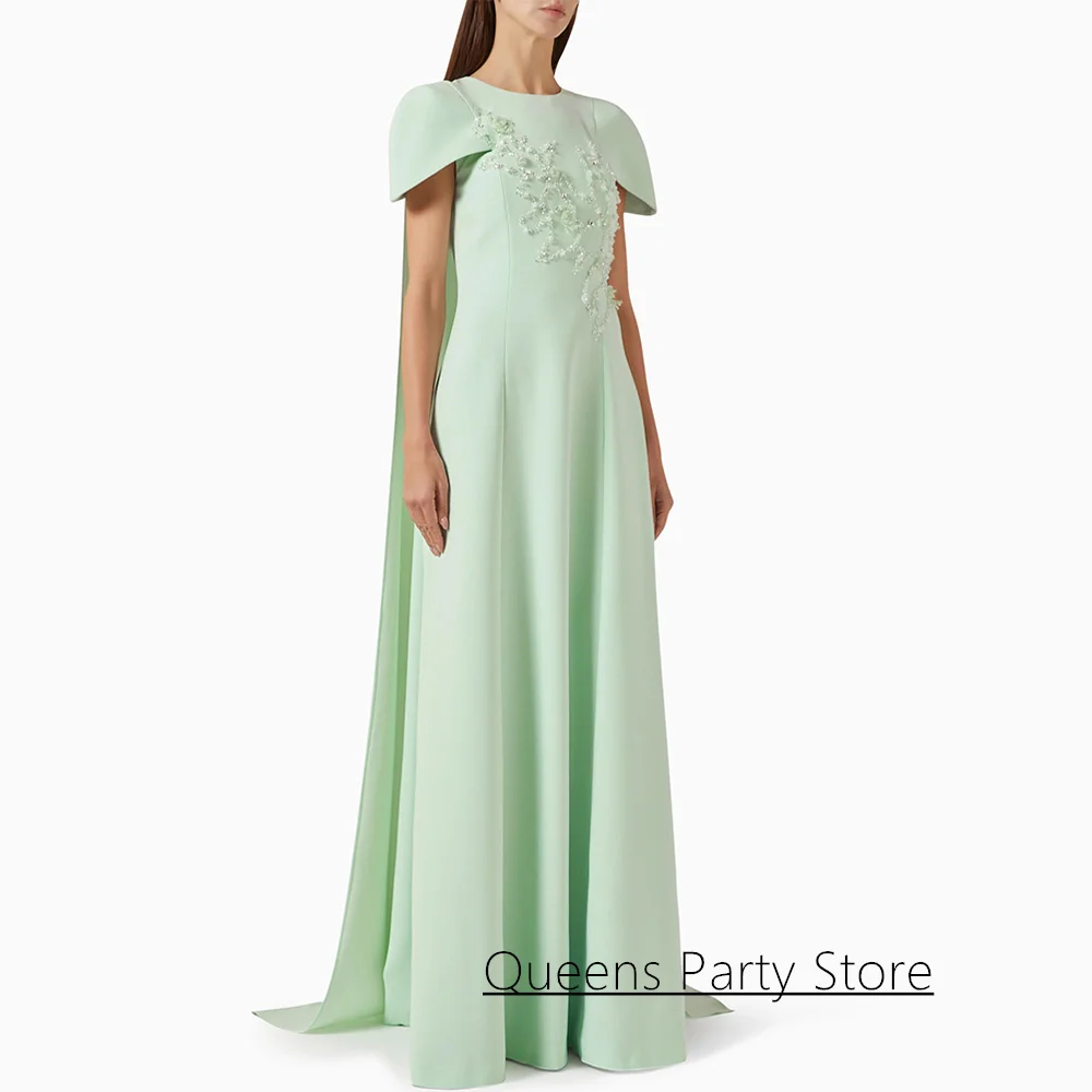 

Fashion Arabic Evening Dress Customized Short Sleeves Round Neck Beading Sequined A Line Prom Gown فستان سهرة نسائ