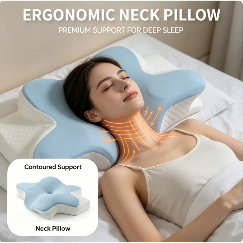 Nackenschmerzen-Linderung Kühlendes Nackenkissen Memory-Schaum Ergonomische Nackenstütze Atmungsaktives Sommerkissen für Seiten- und Rückenschläfer