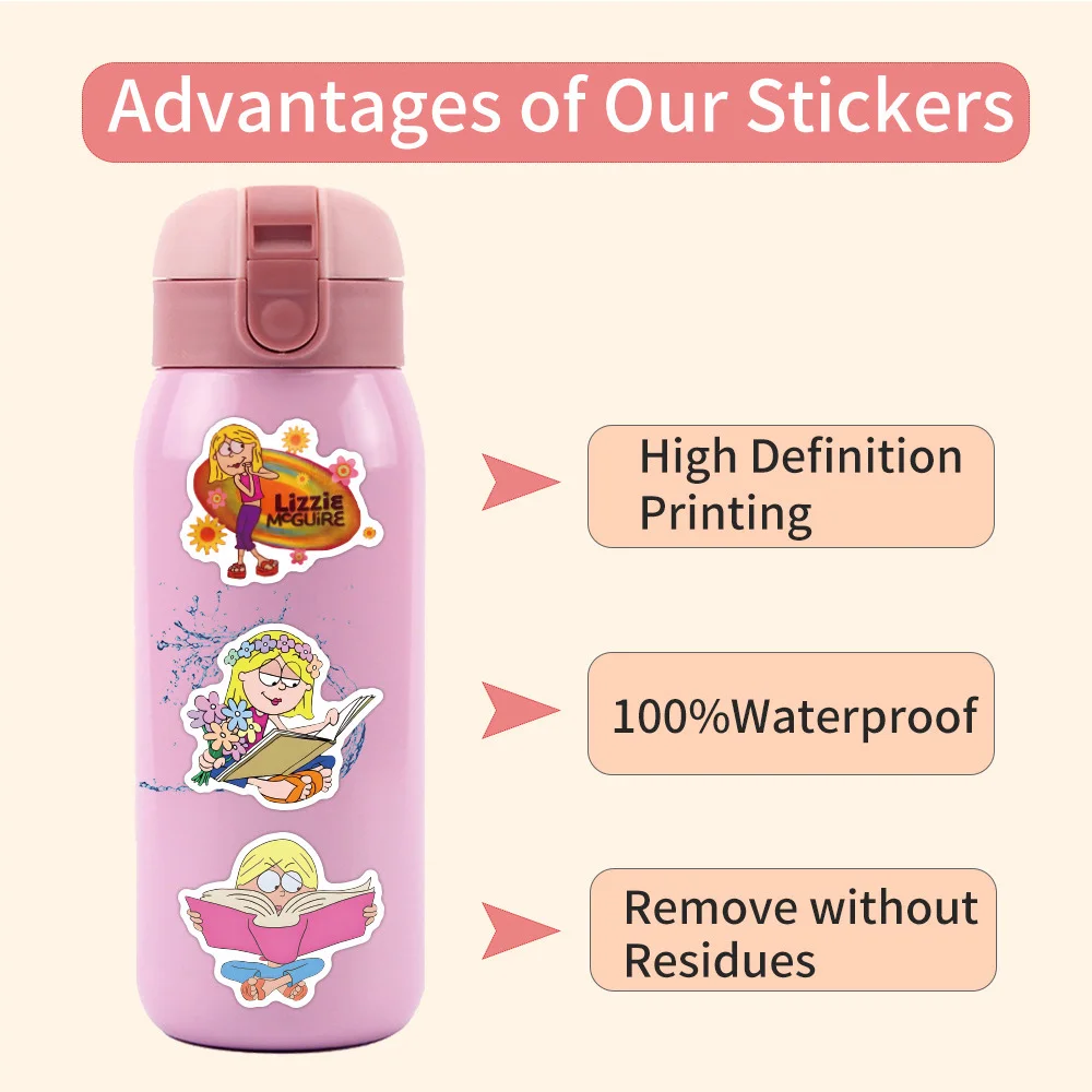 10/30/50pcs Disney Funny Lizzie Mcguire Stickers Anime Cute Cartoon PVC Decals for Kids Graffiti Phone Sticker Fun Classic Toys